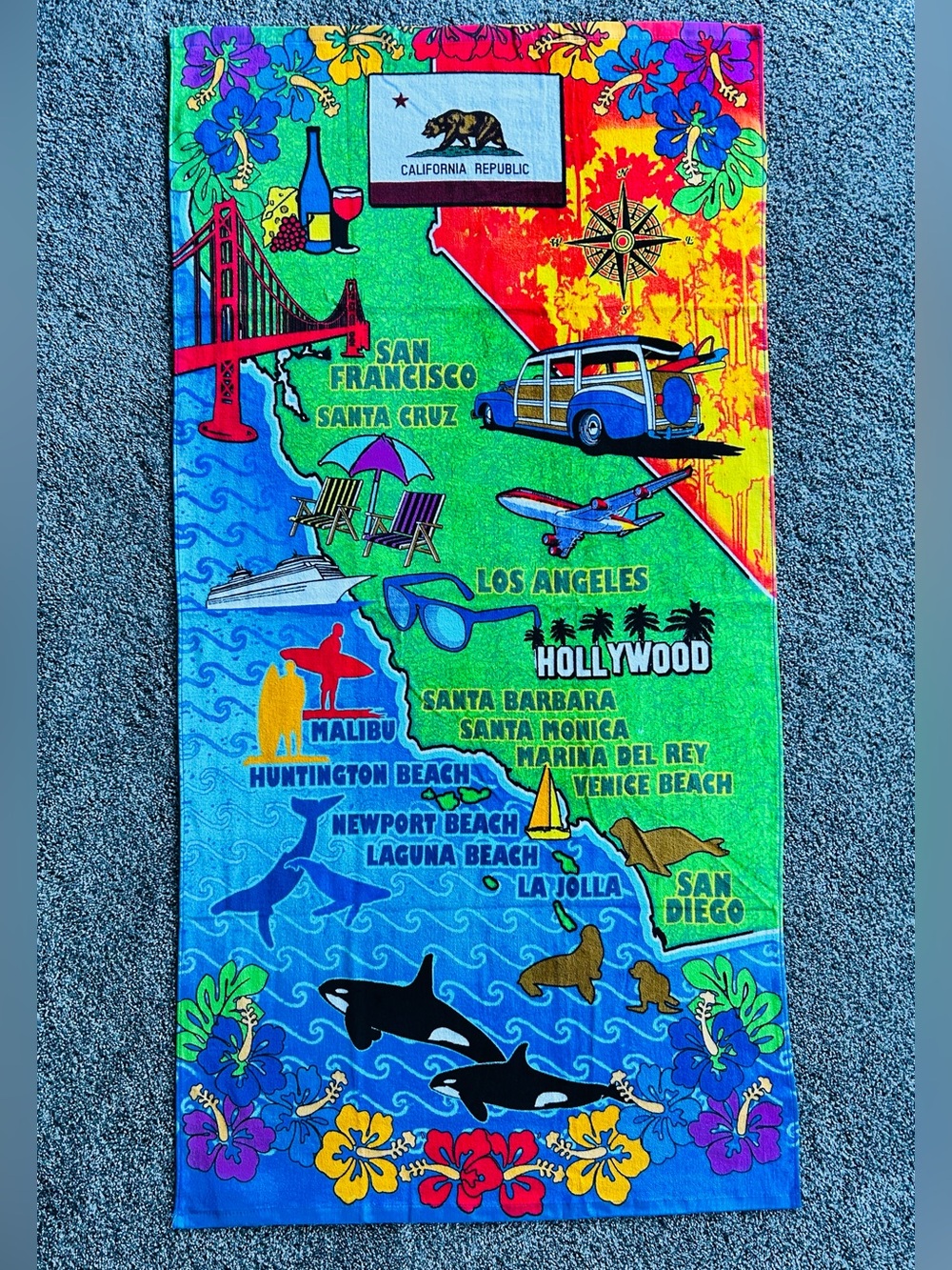 California Republic California Coast Beach Towel - Bright Multi NWOT